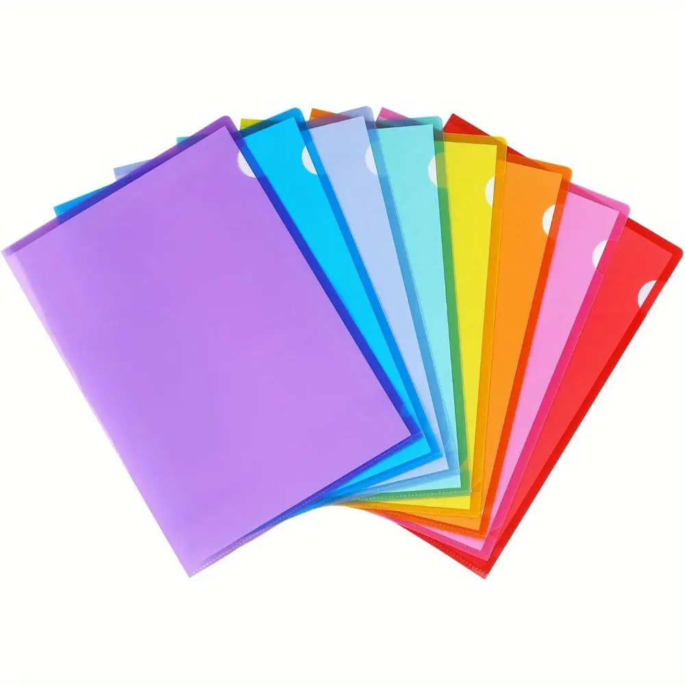 16 Pack Clear Plastic Folders Sleeves, Plastic Sleeves for Documents Transparent Paper Poly Jacket Sleeves Folders, 8 Assorted Colors
