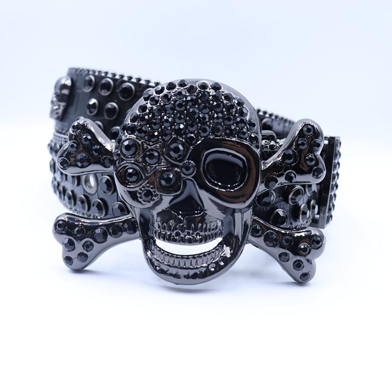 Men's & Women's Gothic Punk Y2K Rhinestone Skull Belt - Large Black Statement Belt with -Adorned Skull Buckle, Hip Hop Unisex Belt for Jeans, Parties & Themed Events (Plus Size Available)