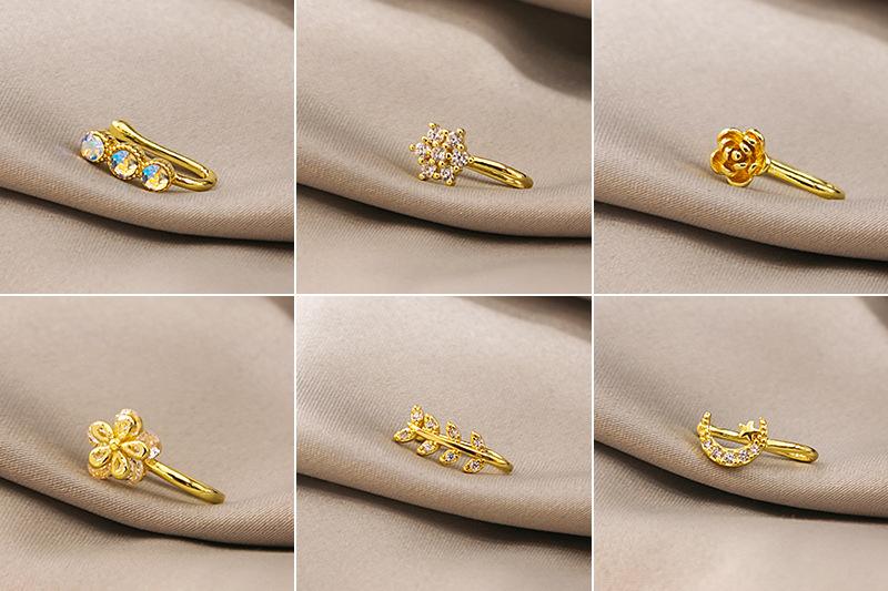 New star-shaped nose ring, simple U-shaped copper micro-inlaid non-piercing nose stud, trendy accessory