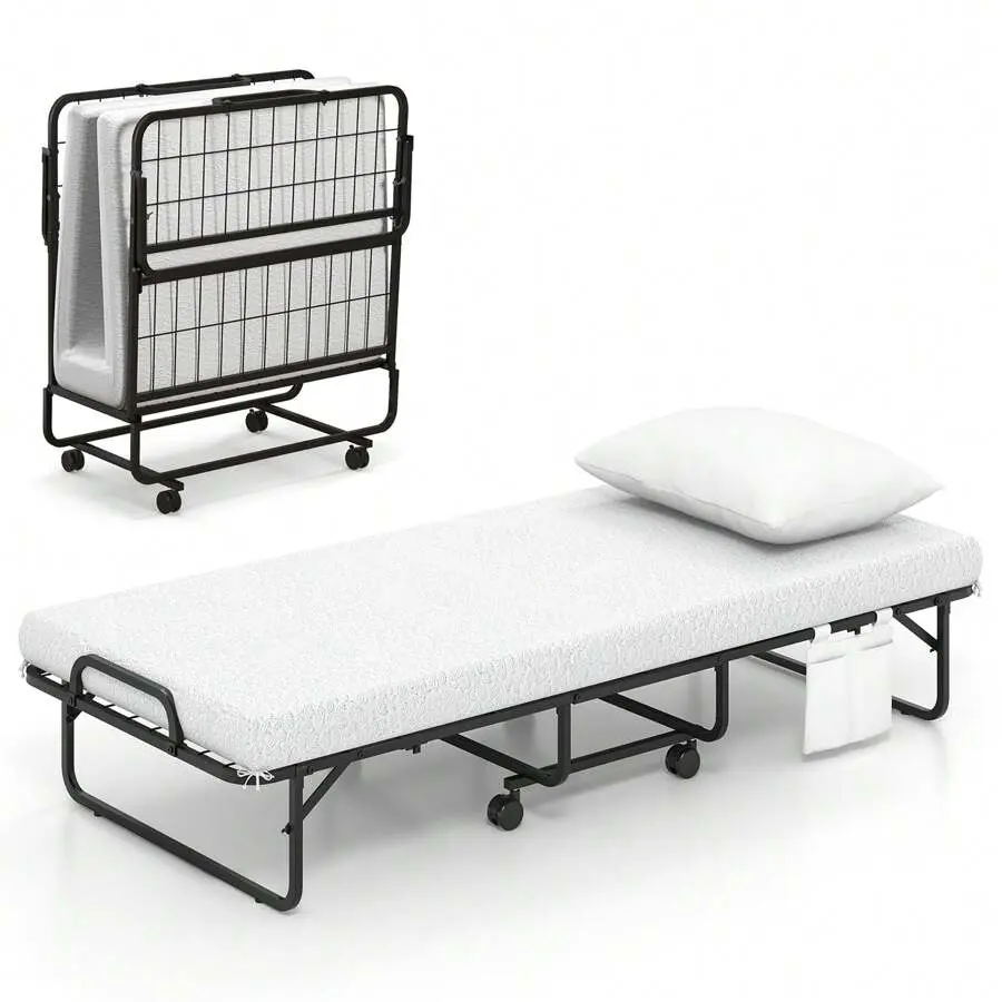 75'' X 31'' Folding Bed W/ Memory Foam Mattress & Pillow Dust Cover Metal Frame