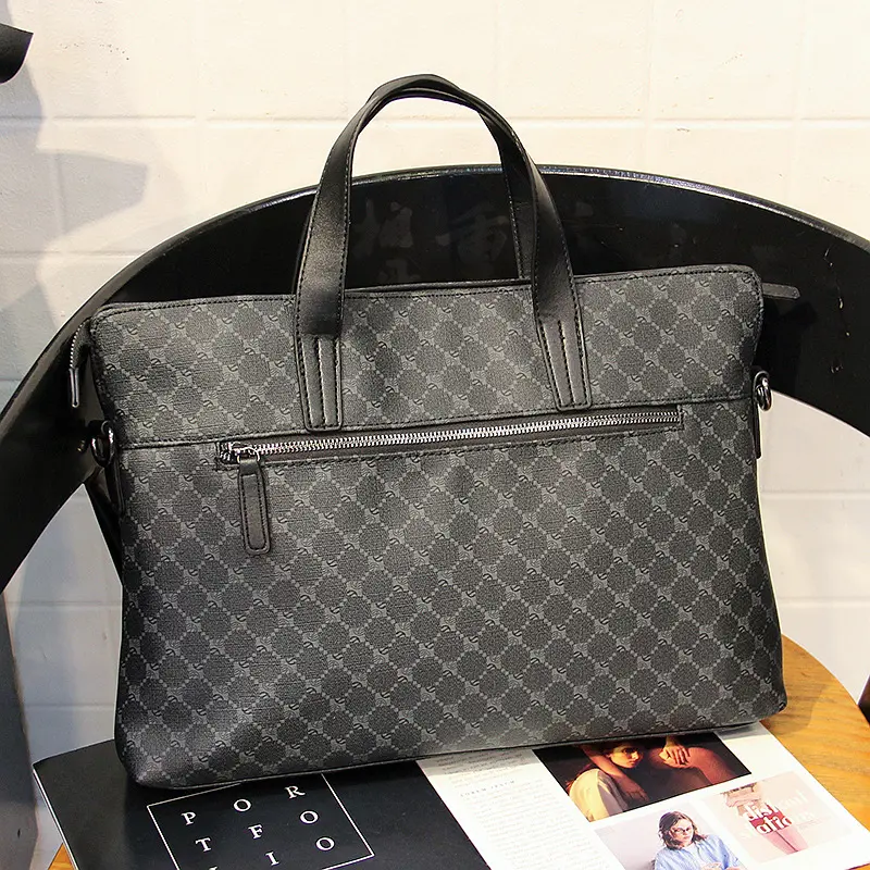 Men's Vintage Floral Print Briefcase - Black Fashionable Large Capacity Laptop Handbag for Business Commuting, Crossbody Document Carry Tote Bag A140
