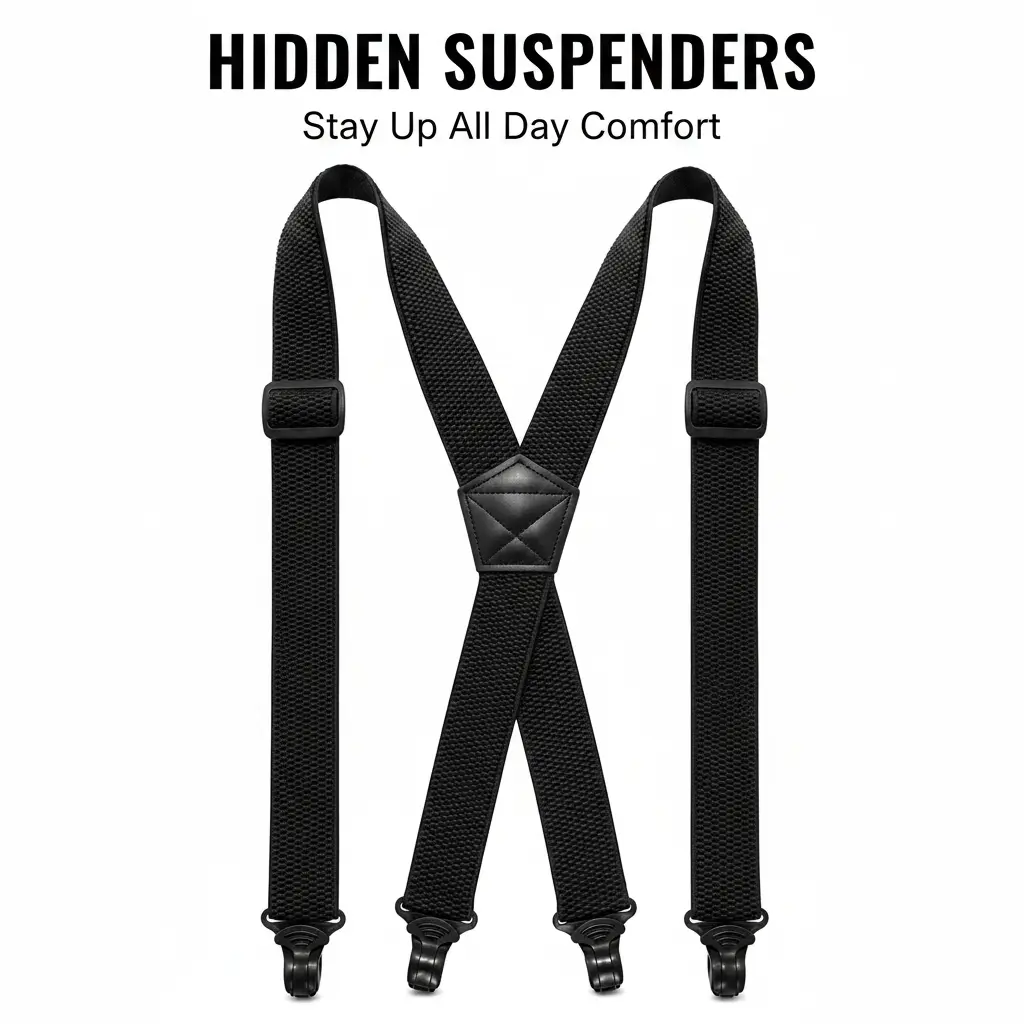 Invisible Hidden Suspenders for Men & Women Under Clothes – 1.48 Inch Wide Adjustable Elastic Suspenders for Pants Support