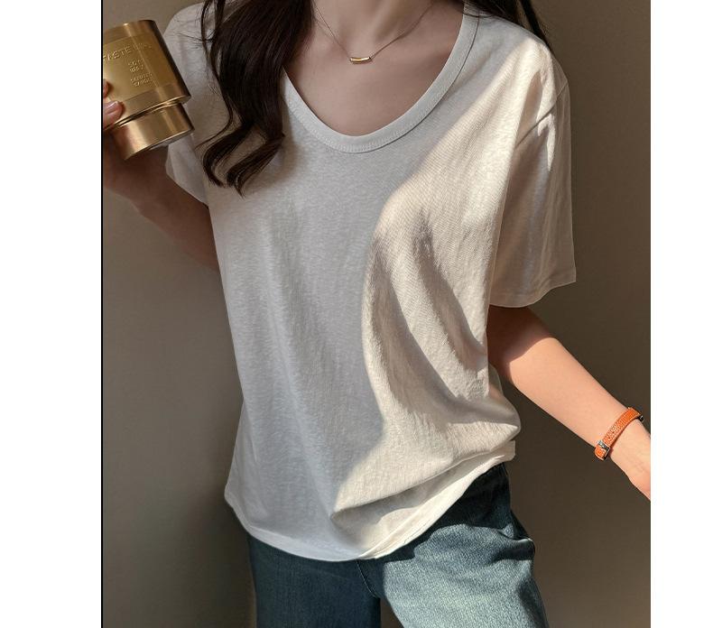 Women's V Neck T Shirt Spring Korean Style Loose Fit Snowflake Cotton Top Casual Basic Tee High Street Trendy Lightweight Summer Top for Women