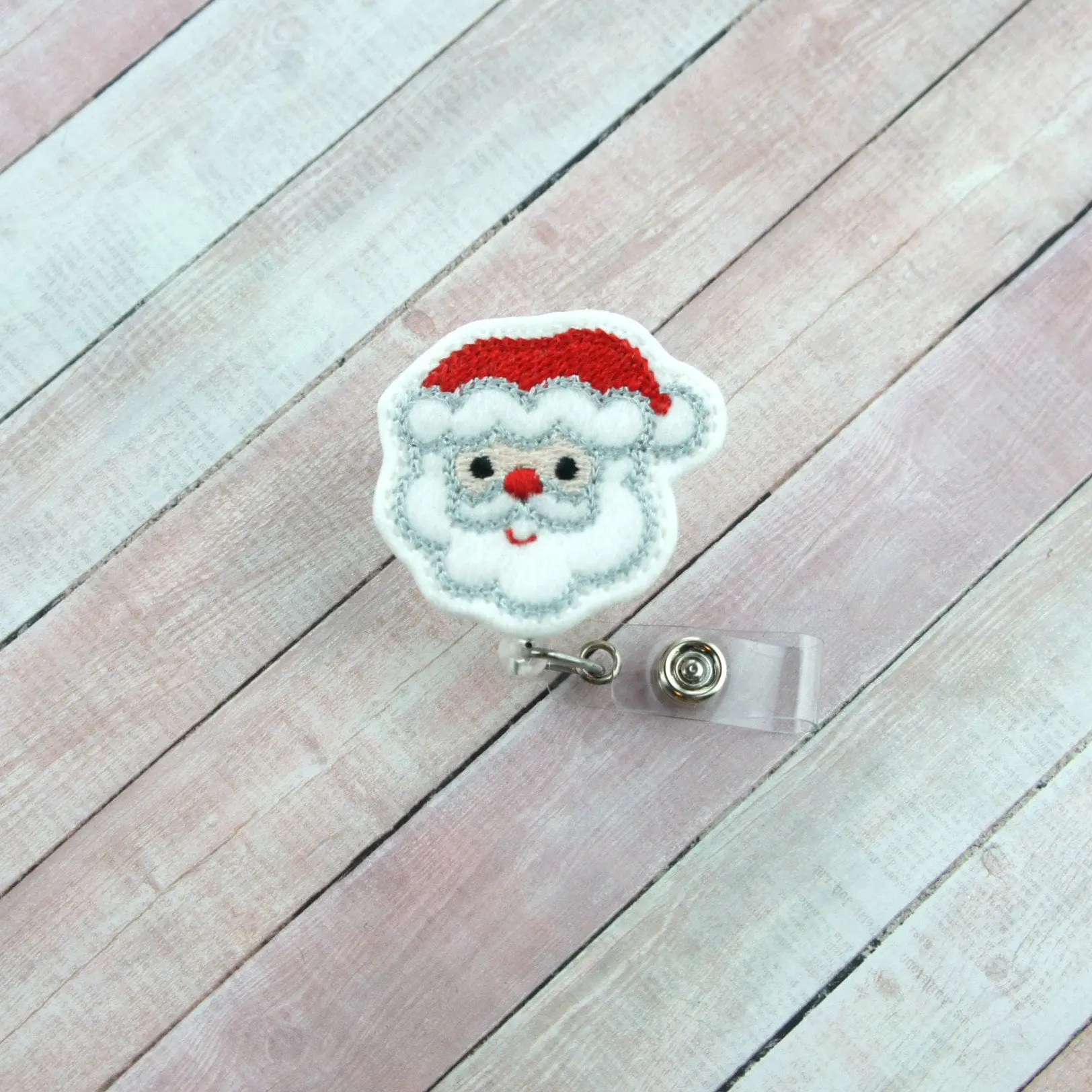 Santa Badge Reel - Christmas Badge - Badge Holder - Felt Badge Reel - Retractable Badge Holder - Badge Pull - Christmas Badge - Lanyard - RN