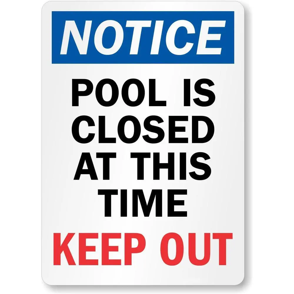 "Notice Pool Is Closed Keep Out" Metal Sign, 8x12 Inch Aluminum Outdoor Safety Warning Plaque for Hotel, Community Pool, Yard Gate, Fence Decor