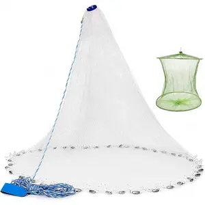 Saltwater Fishing Cast Net for Bait Trap Fish Radius Casting Nets with Heavy Duty Real Zinc Sinker Weights,