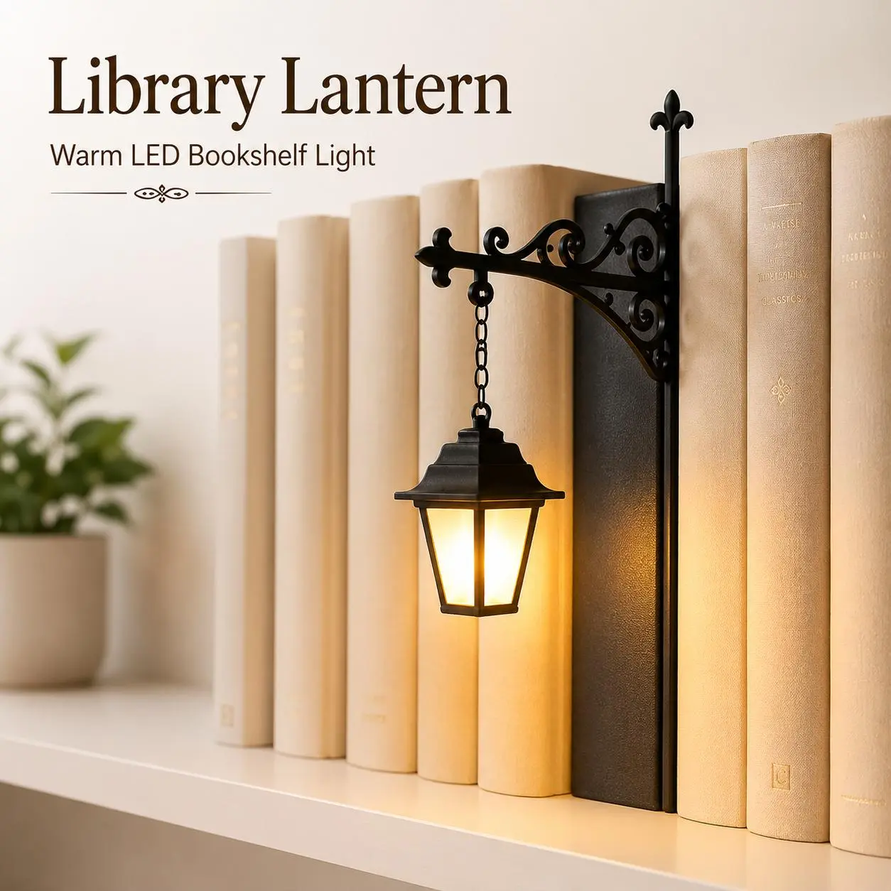 Library Lantern Bookshelf Light, Miniature Hanging Shelf Lamp with Fixed Warm LED Glow, Reading Nook Decor for Book Lovers, Halloween & Cozy Home Decor