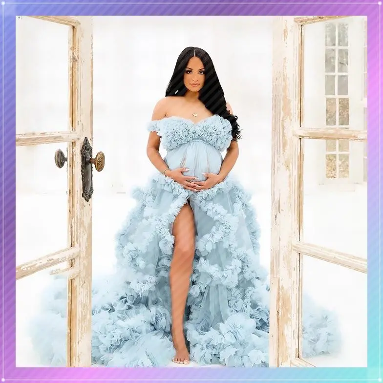 Pregnancy dress elegant pregnant woman evening dress robe one shoulder long transparent bride pregnancy tulle skirt fashion personality show belly