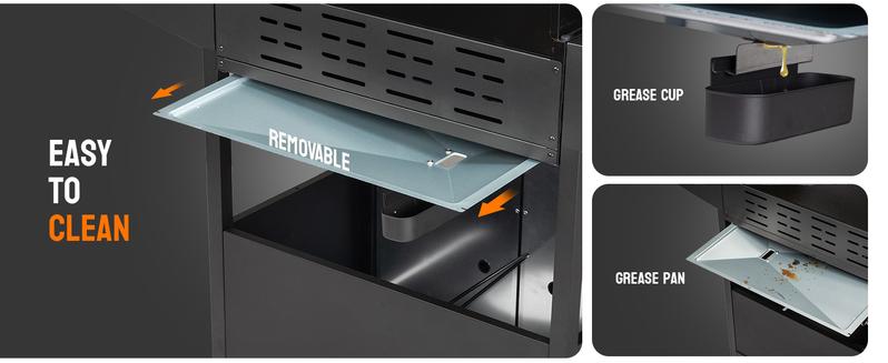 ROVSUN 3 Burner Propane Gas Grill with Side Burner, 46,000BTU BBQ Grills with Enameled Cast Iron Grates, Shelf & Cabinet for Outdoor Garden Patio Backyard Barbecue Cooking