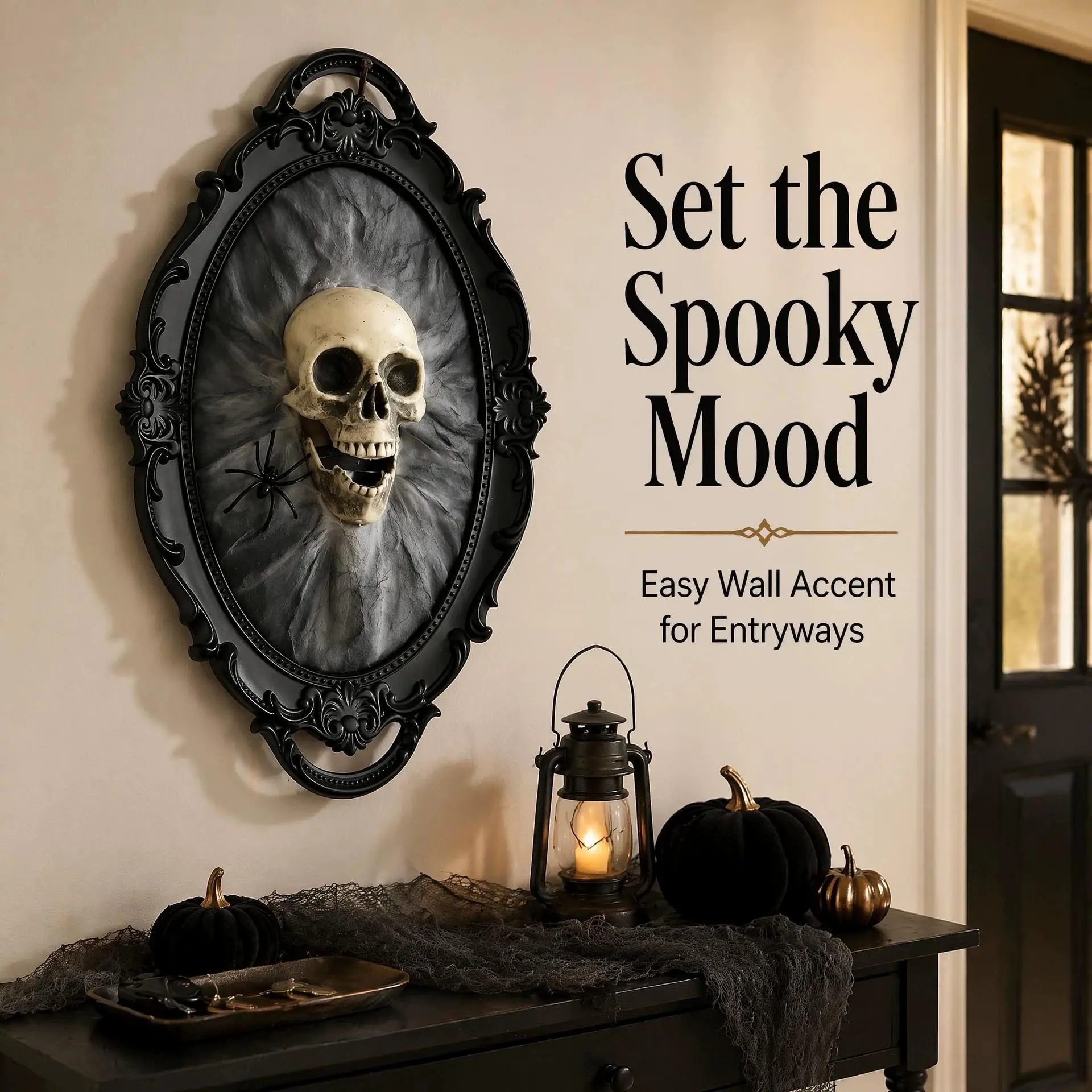Wooden Vintage Skull Frame, Gothic Spider Head Bone Wall Decor, Halloween Horror Decoration, Dark Theme Art Frame for Walls