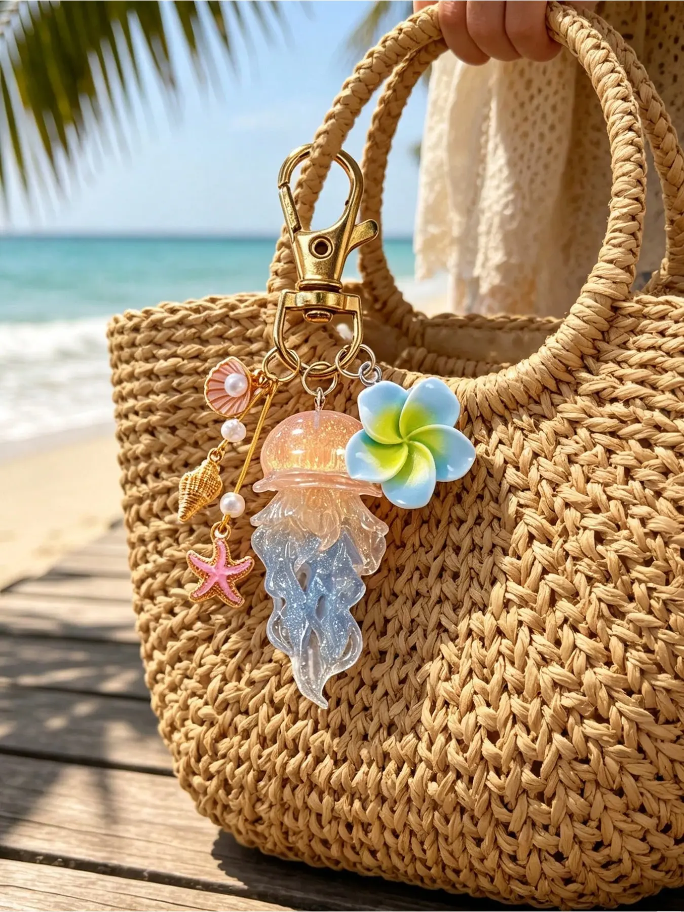 Gradient Jellyfish Flower Keychain, Cute Pink Blue Jellyfish Pendant with Faux Pearl Shell Decor, Multi-use Accessory for Tote Bags Car Keys Luggage, Ideal Unique Birthday Valentine Back to School Teacher’s Day Gift for Friends Students Beach Lovers