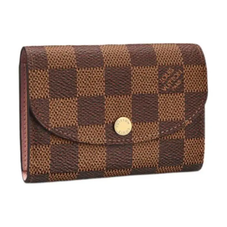 Louis Vuitton Rosalie Snap-Clasp Checkered Men's Wallet - Canvas and Leather, Brown Checkerboard, Ballet Pink Design, Checkered Men's Wallets