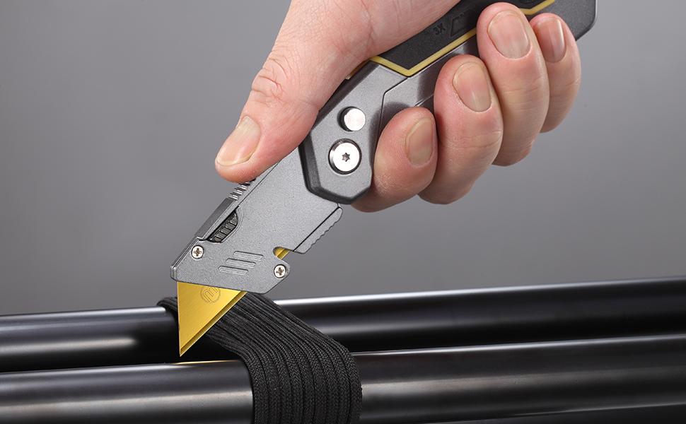 50-Pack Utility Knife Blades, Titanium Fully Plated, Durable SK-2 Razor Blades for Utility Knife Box Cutter, Never Rust, Extra Durable