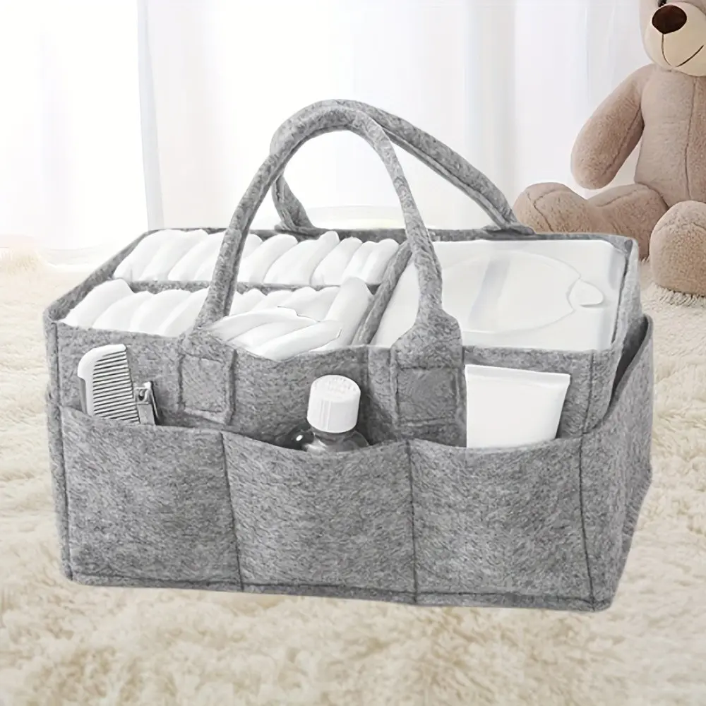 Cute Felt Storage Basket, Multi-Functional Diaper Organizer, Portable Baby Room Storage, Durable Home & Outdoor Use, Travel Diaper Bag, Diaper Caddy