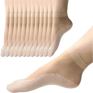 12 Pairs Nylon Socks for Women, Antil-Slip Thin Ankle High Tight Socks w/Reinforced Sole and ToeGift.