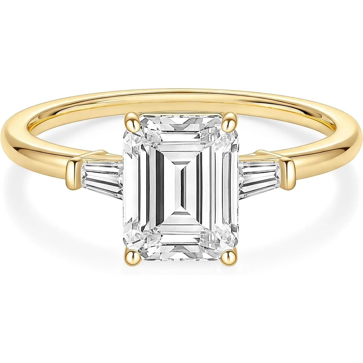 EAMTI 3CT 925 Sterling Silver Engagement Rings 3-Stone Emerald Cut Cubic Zirconia CZ Wedding Promise Rings for Her Wedding Bands for Women Size 3-11