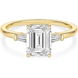 EAMTI 3CT 925 Sterling Silver Engagement Rings 3-Stone Emerald Cut Cubic Zirconia CZ Wedding Promise Rings for Her Wedding Bands for Women Size 3-11
