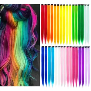Colored Clip-In Hair Extensions, 32-Pack 20In Straight Synthetic Hairpieces for Rainbow Party Highlights