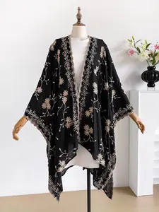 Simple Floral Embroidered Split Scarf, Loose Fit Conceals Fat, Versatile for Beach, Commute, Dates, Perfect Styling