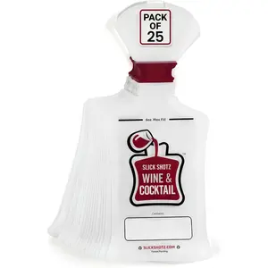 Slick Shotz 25 Pcs Heat Sealed Plastic Flasks for Wine & Cocktails - 6oz Leak Proof and Reusable Liquor Pouches for Travel, Concerts, Events (Heat Sealer Not Included)