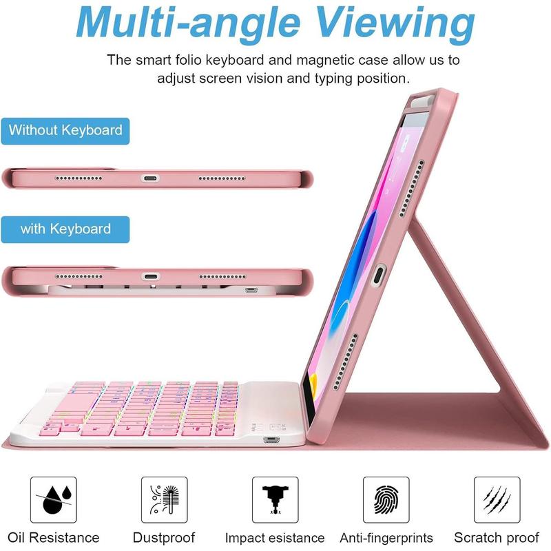 iPad Folio Case with Wireless Backlit Keyboard – Detachable Cover for 10th & 11th Gen iPad