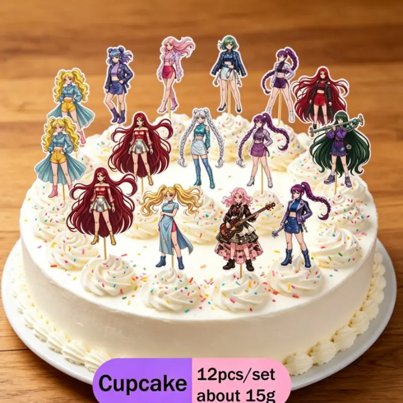 12 Pack Magical Anime Cake Toppers for Birthday Party, Sailor Moon Style Cupcake Decorations, Cute Themed Dessert Table Supplies for Girls, Cake Decorating