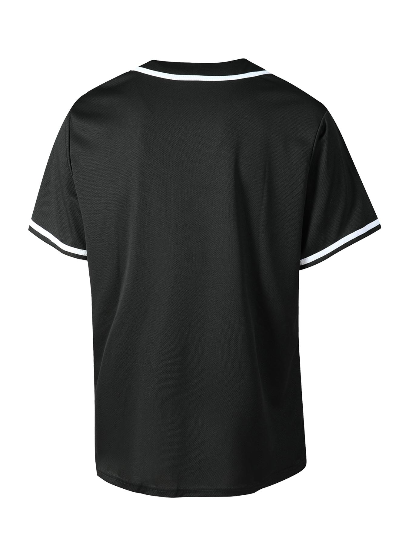 Blank Jersey Plain Hipster Hip Hop for Men Button-Down Baseball jersey Short Sleeve Shirt