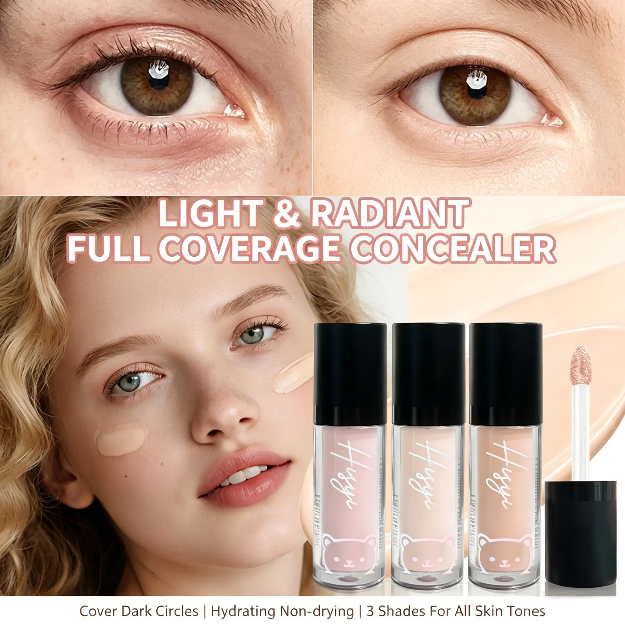 3 Shades Liquid Concealer, Silky Hydrating Lightweight Full Coverage Concealer, Covers Dark Circles Acne Redness, Long Lasting Non-drying Smooth Blendable Concealer Makeup, Natural Nude Flawless Finish Concealer For All Skin Tones & Beginners