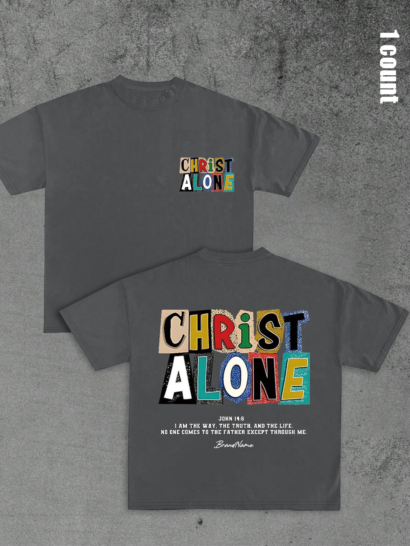 Unisex's Colorful Letter Print Round Neck Graphic Tee, Regular Fit Casual Everyday Wear Short Sleeve T-shirt for Summer, Men's Top for Daily Wear, Tropical