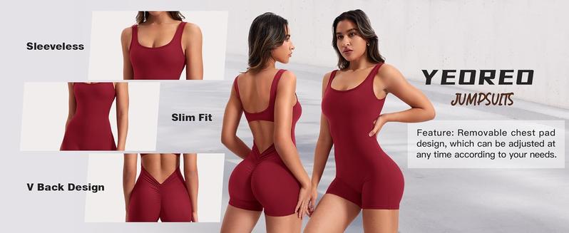 One Piece Workout Jumpsuits for Women Backless Tummy Control Sleeveless Jumpsuits Lizvette V Back Scrunch Yoga Romper