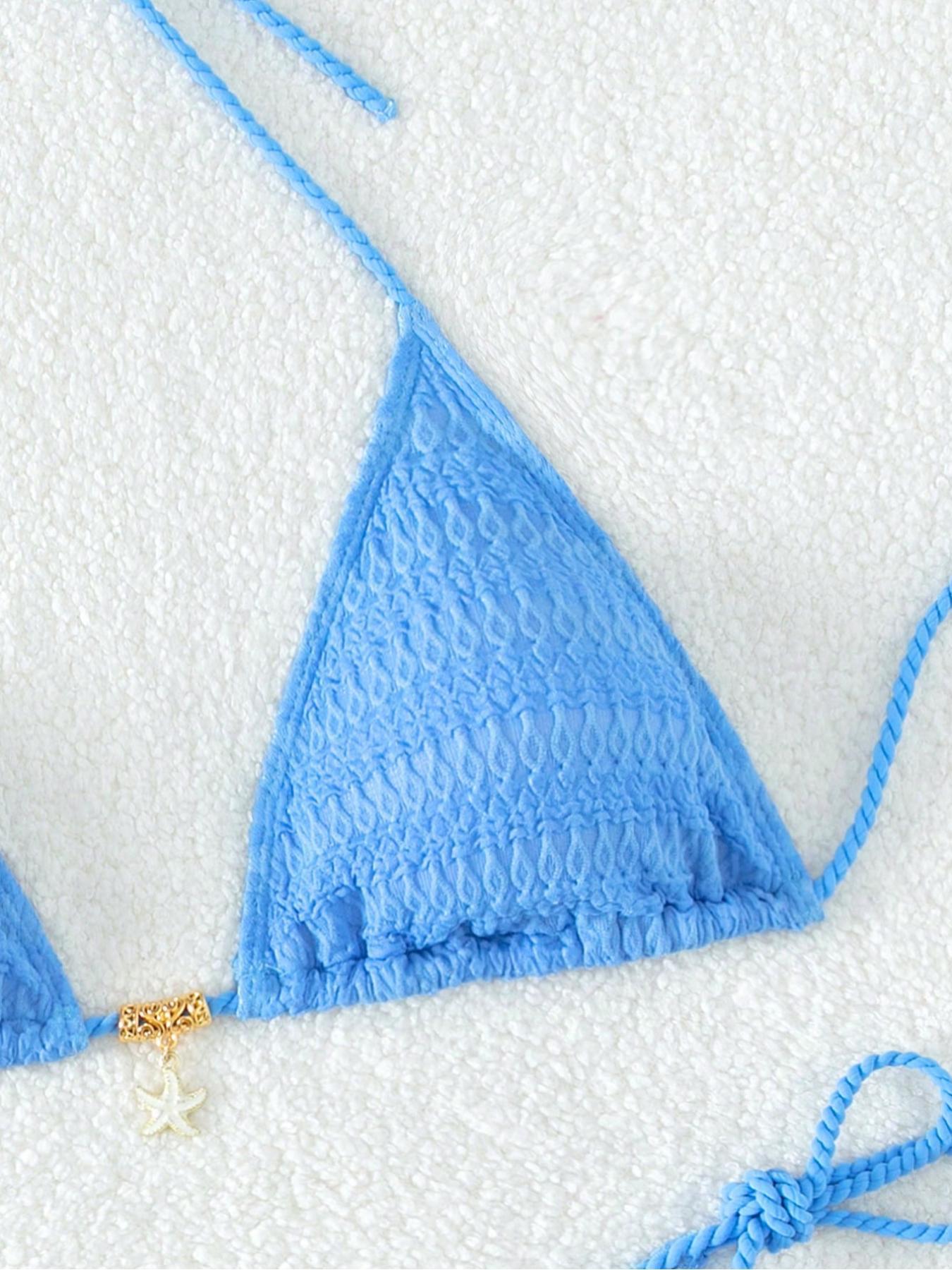 New Braided Triangle Cup Sexy Bikini, Fashion Luxury Metal Pendant Strap Split Tie Swimwear Set, Summer Beach Resort Swimsuit for Women, Summer Swimsuits