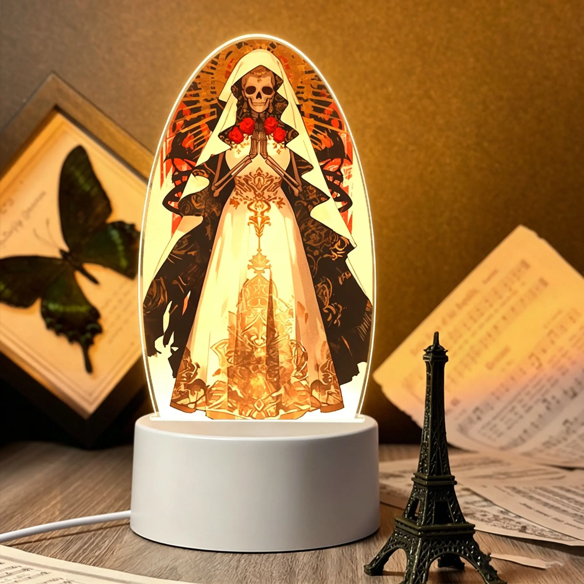 Acrylic USB Night Light with Skull Design, USB Powered, On/off Switch, Perfect for Bedside, Desk, Decorative Ambiance, Halloween Festival