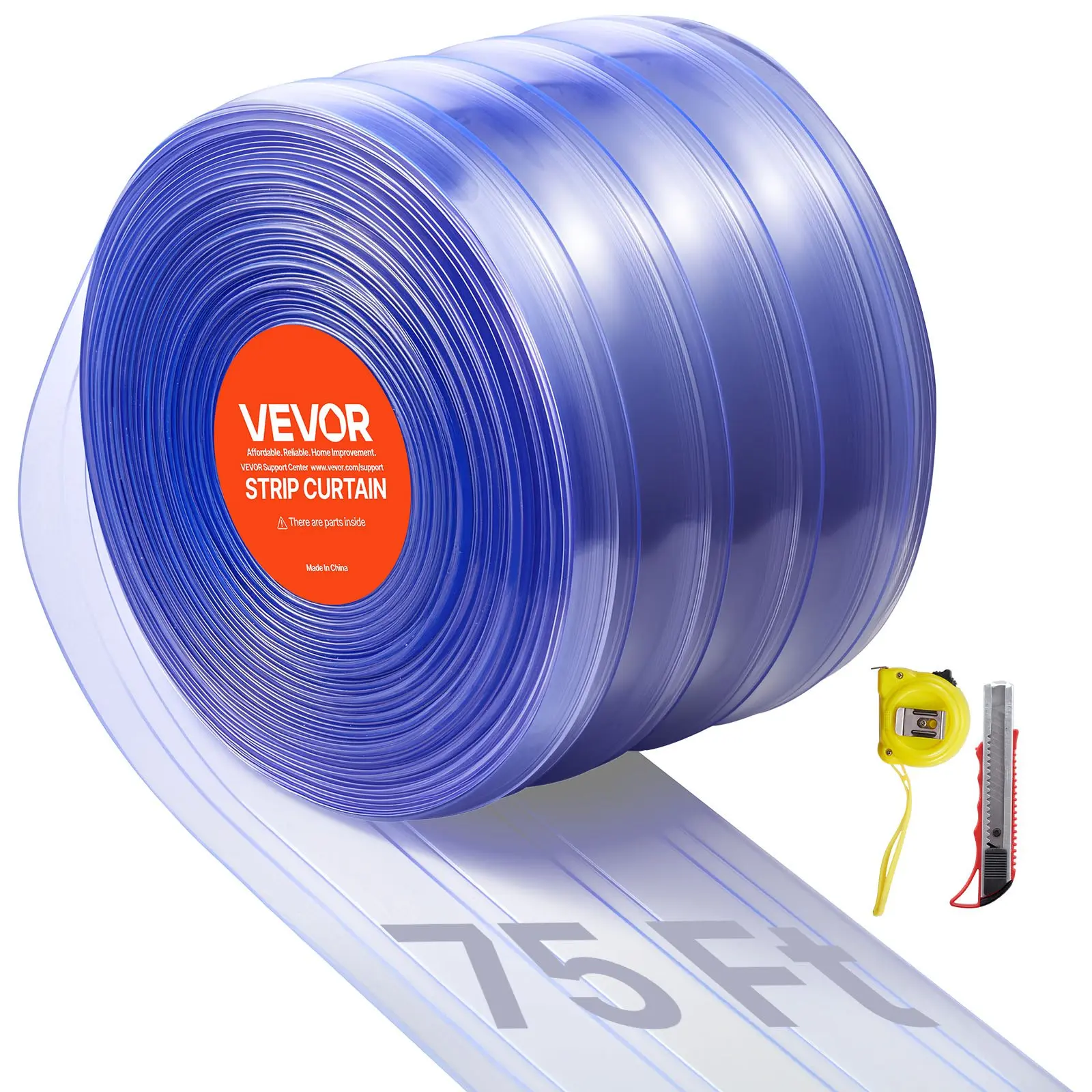 VEVOR Clear PVC Strip Curtain, 75 ft Length x 8 in Width, Ribbed Plastic Door Strip Bulk Roll, Walk in Freezer Cooler Curtain Strips for Doorways of Supermarket, Garage, Warehouse, Pet Animal House