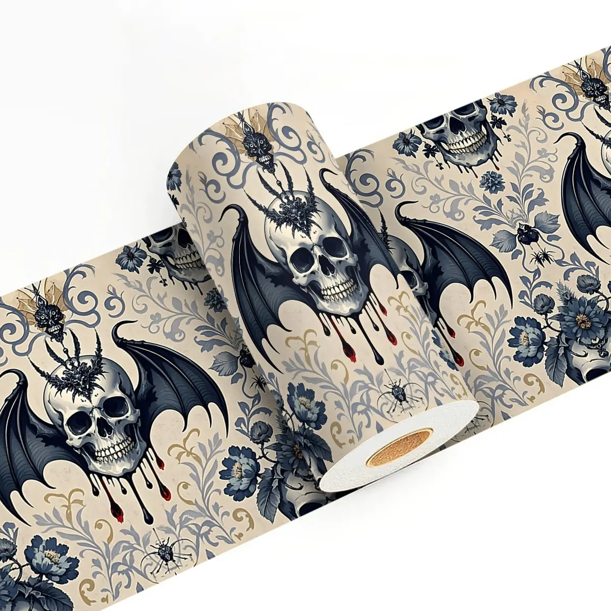 1pc/3pcs/5pcs L:5Meters Waterproof PVC Self-Adhesive Wallpaper Trim, Skull Pattern Halloween Wall Sticker, Vintage Tile Design, Easy Installation, Home Decor