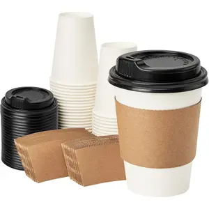 12 oz 50 pack Disposable Paper Coffee Cups with Lids and Sleeves