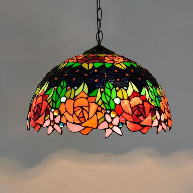 European-style vintage Tiffany colored glass bar restaurant chandelier creative country-style glass lantern