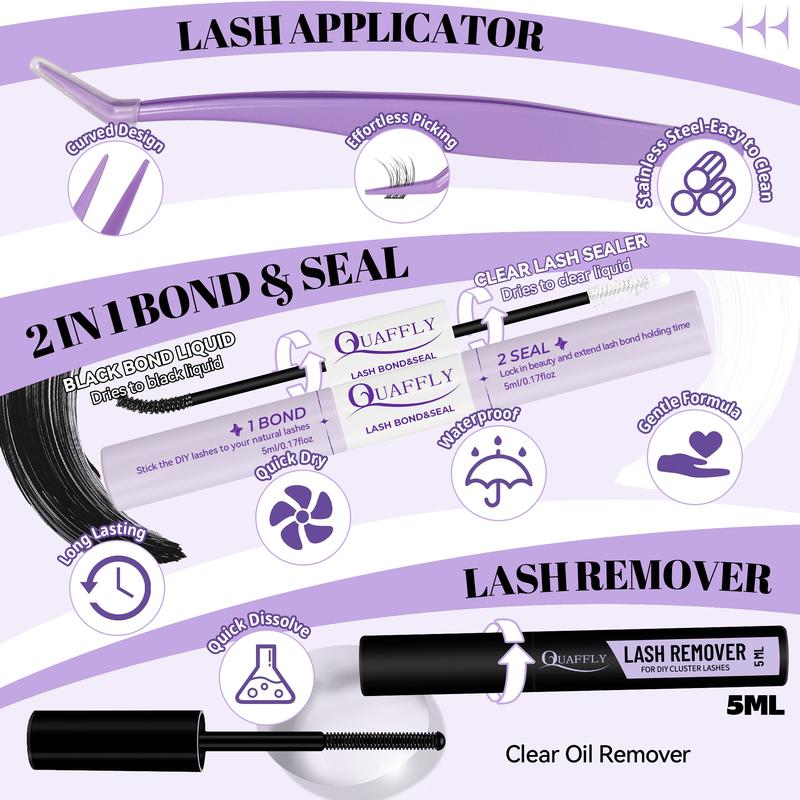Mixed Length Eyelash Extension Kit, 1 Set Individual False Eyelashes with Tweezers & Glue, Natural Look Eyelash Extensions, Self Grafting Eyelash Clusters, DIY Lash Cluster