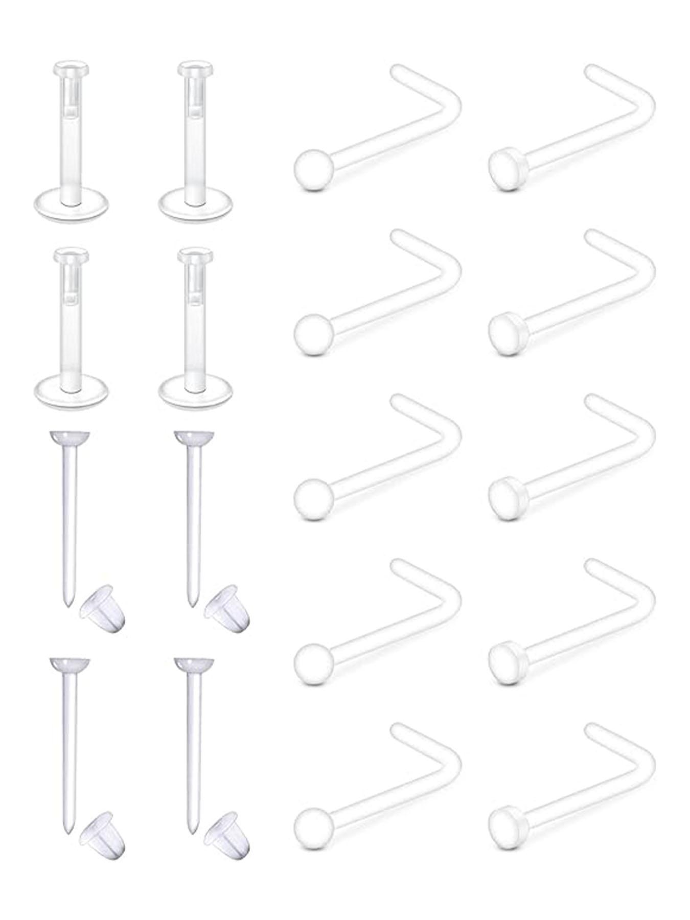 Clear Plastic Nose Studs, 18pcs Transparent Nose Rings for Work, Retainer Nose Piercing Body Jewelry for Men and Women, Fashion Accessories