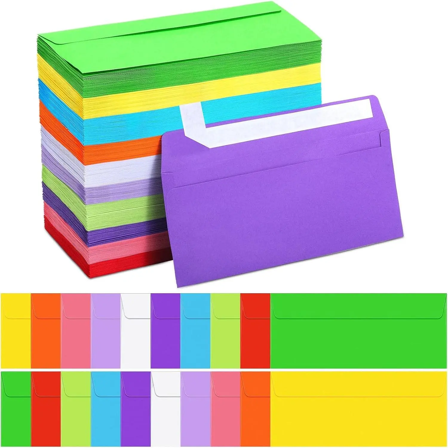 500 Pack #10 Colored Business Envelopes with Adhesive Security Seal, Letter Size 4-1/8 x 9-1/2 Inches for Mailing, Office, Checks, Invoices, Letterhead, Invitations & Announcements (Bright)(Gift)