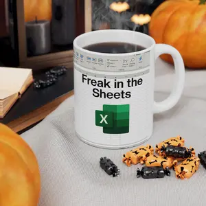 Funny Spreadsheet Design Cup, Freak in the Sheets Coffee Mug, Drinkware for Accountants, Finance Professionals - scs12305