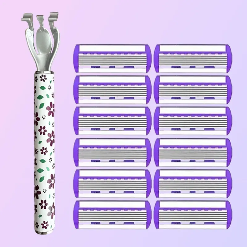 Reusable Portable Ladies Shaving Razor Set, Multi Blade Safe Body Shaver for Leg Armpit, Replaceable Blades