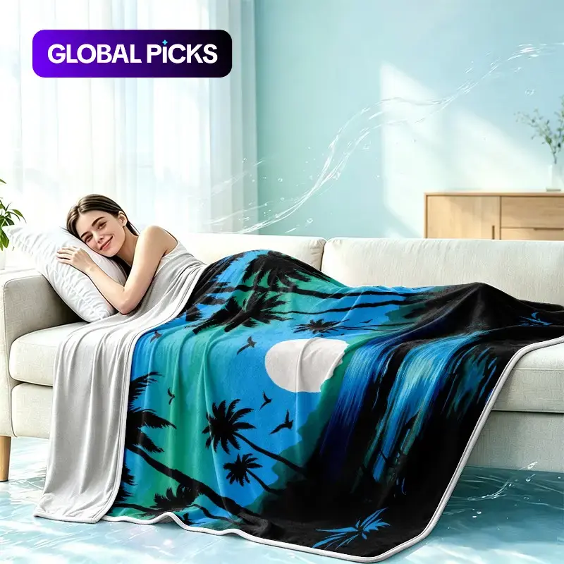 Double Layer Ice Feel Blanket, Sunset Print, Ultra Soft, Cool, Breathable, Comfortable, Lightweight, Summer Air Conditioning Blanket