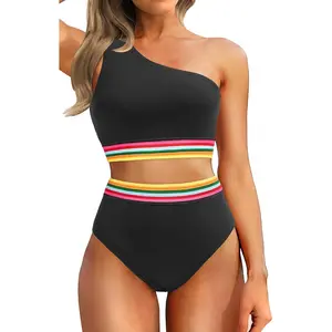 Women One Shoulder High Waisted Bikini Set Two Piece Tummy Control Swimsuits Full Coverage Bathing Suit