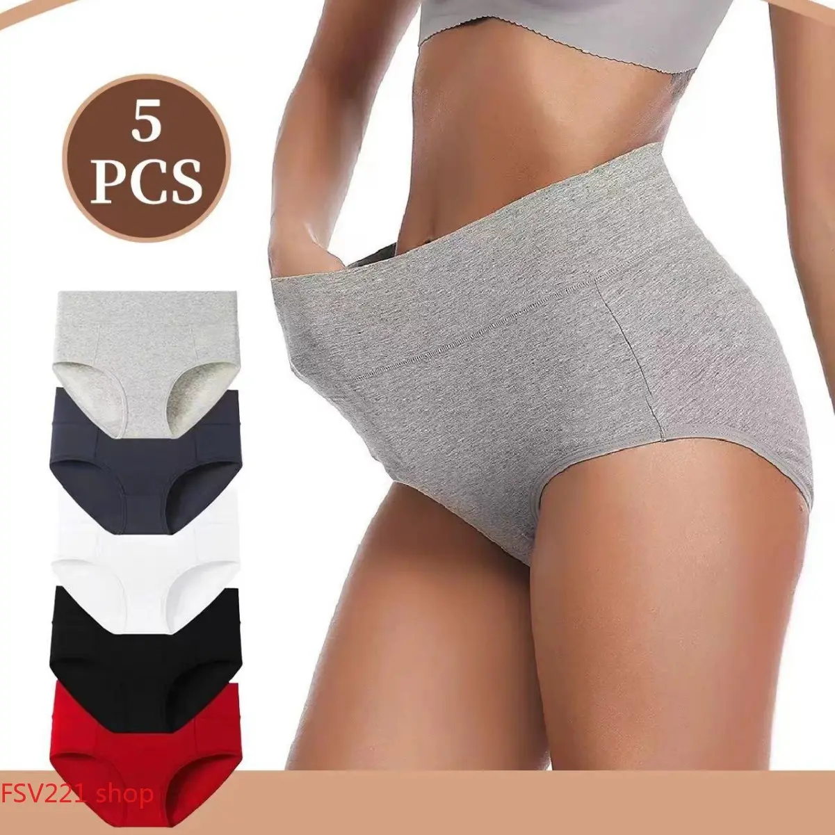 5/4-Pack Multi-Color High-Rise Cotton Panties, Soft Stretch Briefs for Daily Use & Loungewear Breathable Tummy Control Underwear for All-Day Comfort High-Waist Cotton Panties, Tummy Control Briefs for Everyday Wear & Shaping
