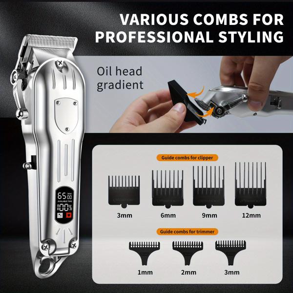 Professional Hair Clippers for Men Cordless Clippers with Trimmer Kit for Barber Use Includes Multiple Attachments and USB Charging Cable