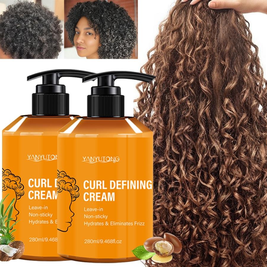 2 bottles of curly hair styling cream, curly hair products, Haircare, specially formulated for wavy and curly hair, enhances luster and fluffiness, contains castor oil and shea butter, moisturizes, soothes frizz