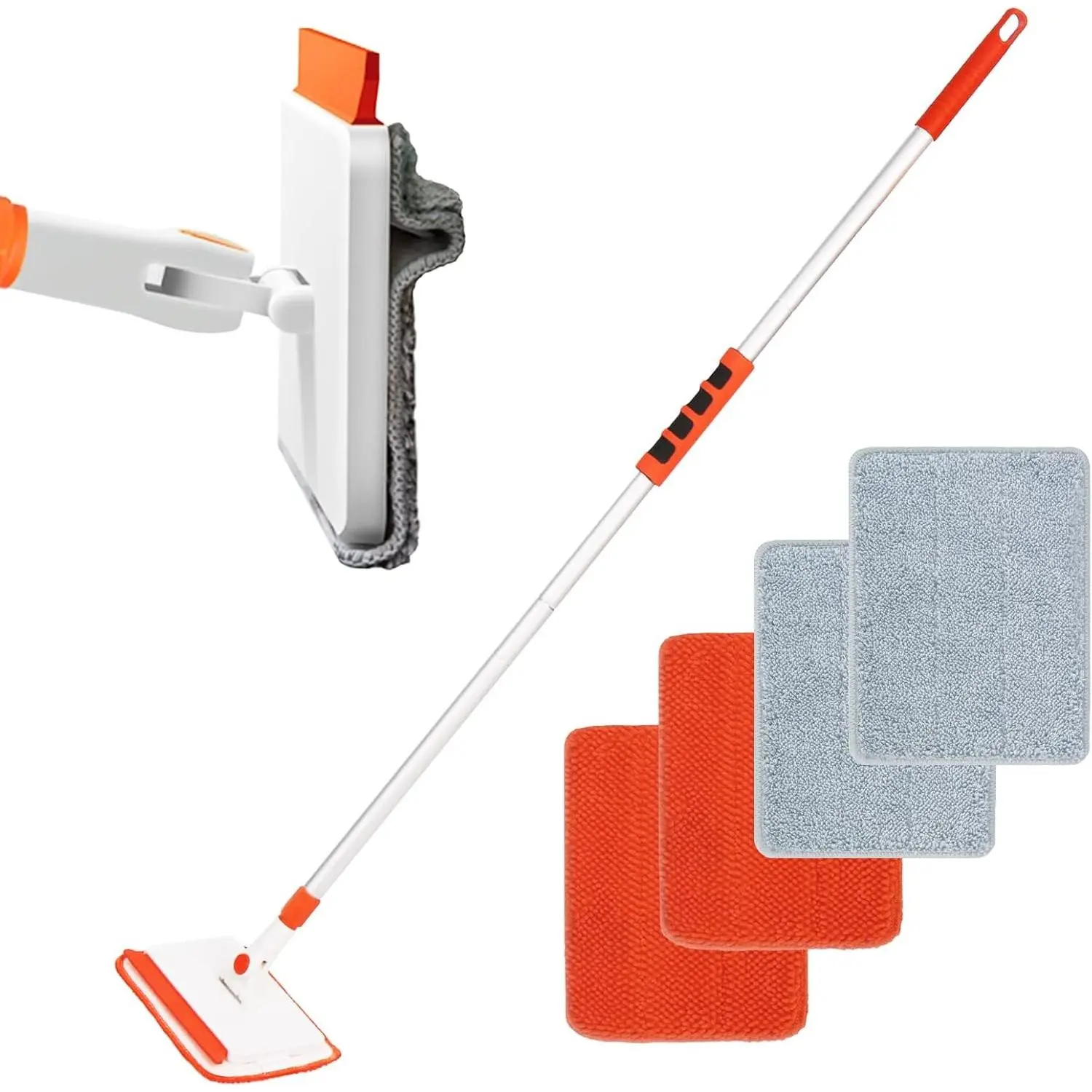 Wall & Baseboard Cleaner Mop Tool with 49'' Long Handle for Cleaning Window Floor Skirting Board Ceiling Bathtub Tub Tile Scrubber Brush Duster with 4 Reusable Pads