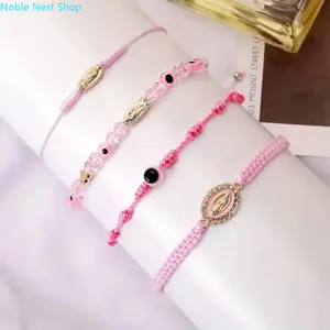 4 Pack Matching Couple Bracelets, Mexican Lucky Red String Braided Wristband, Evil Eye Heart San Judas Virgin Mary Protection Amulet Jewelry for Men Women Kids Gift