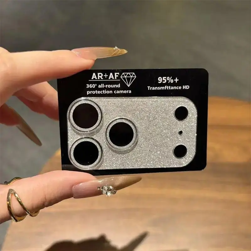 Shiny Rhinestone Sparkle Camera Lens Protector, 9H Hardness Ultra Clear Tempered Glass Film Compatible with iPhone 14/15/16/17 / 17 Pro / 17 Pro Max, Anti-Scratch Bubble-Free Easy Installation Lens Cap, Perfect Decorative Holiday Gift for Family & Friends
