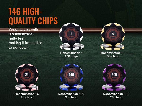 VEVOR Poker Chip Set, 300-Piece Poker Set, Complete Poker Playing Game Set with Carrying Case, Heavyweight 14 Gram Casino Clay Chips, Cards, Buttons and Dices, for Texas Hold'em, Blackjack, Gambling
